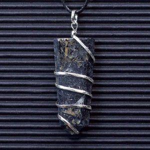 Black Tourmaline Wire Wrapped Flat Point Pendant
